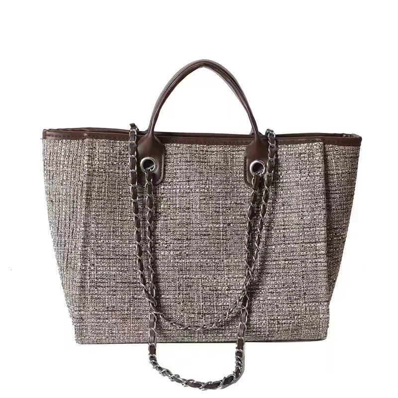 Custom Monogram Canvas Tote Bag Initial Bag Handbag Beach Bag Birthday Gift Bag with Chain Tote Bag Summer Holiday Bag