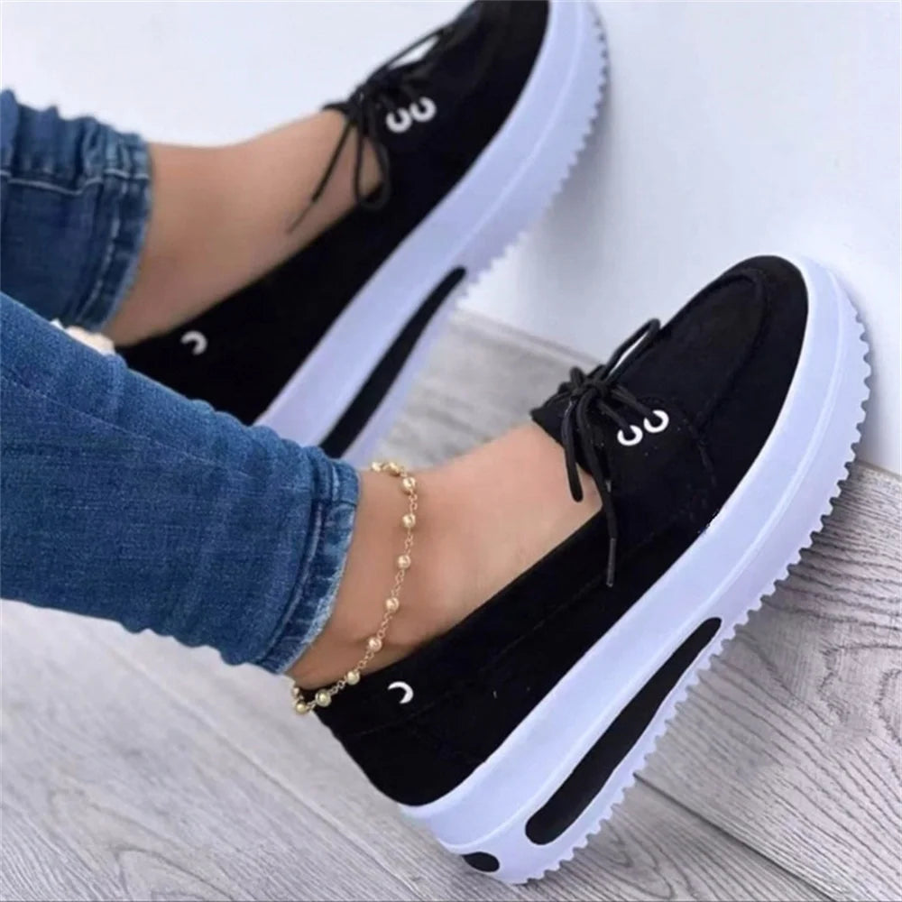 Woman Wedge Platform Sneakers Tie-Up Slip-on Flat Shoes for Daily Casual Canvas Low Top for Girls Thick Sole Breathable Casual