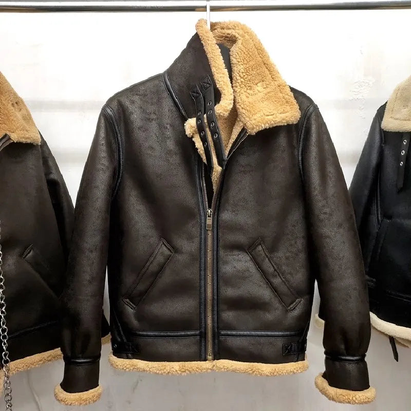 Men's Suede Jaet B3 Flight Suit Lamb Velvet Leather Coat Thiened Motorcycle Jaet Trendy Winter Casual ort Loose Fit