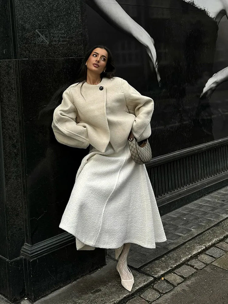 Retro Loose Casual Woolen Coats Women's Double Breasted Stand Collar Short Jacket Office Lady Autumn Winter 2024 Solid Outerwear