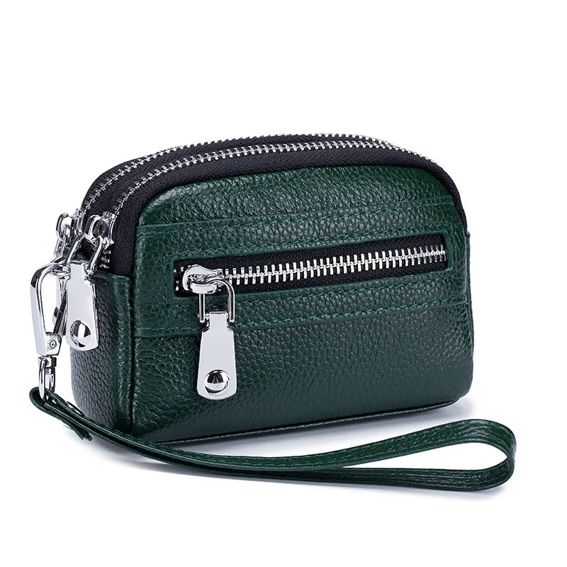 Genuine Leather Women's Wallet with Big Storage Capacity and Wrist Strap