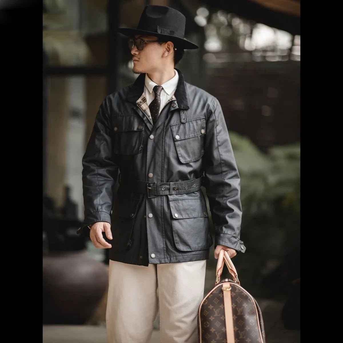 Windbreaker Jacket Man Weatherproof Medium Length Oil Waxed Hunting Jacket Men Motorcycle Jacket Men American Retro Coat Thin