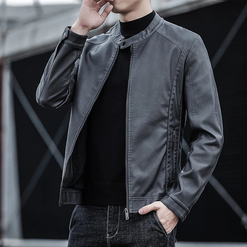 New Men's Motorcycle Leather Jacket Slim Men Leather Jacket Outer Wear Clothing For Male PU Leather Jackets Thin Business Jacket