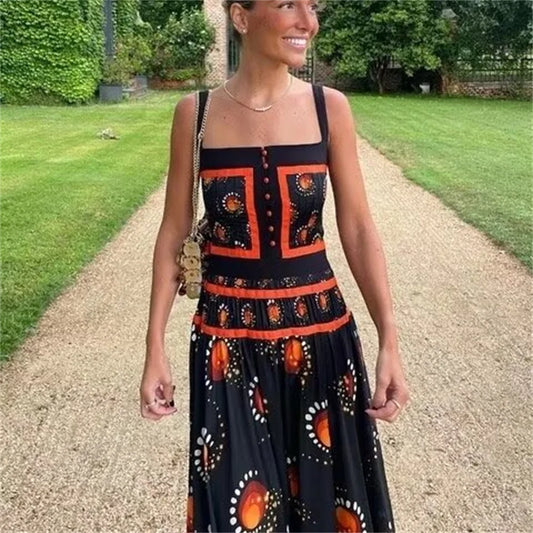 Taop&Za   Autumn new women's fashionable temperament slim fit positioning suspender printed dress