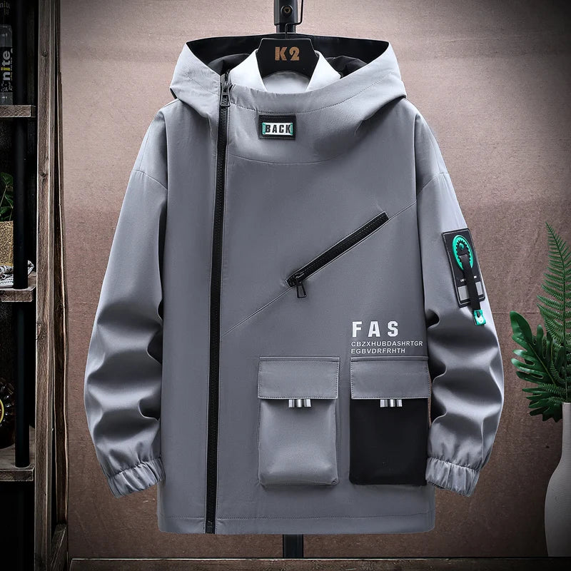 New Spring Autumn Men's Casual Hooded Jackets Hip Hop Streetwear Loose Coats Youth Sport Windbreaker Large Size 4XL Top Clothing