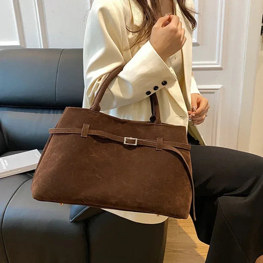 women's bag Buckle Decorative Design Solid Faux Suede tote bag Large Capacity Hasp Casual Tote 2025 Hot Sale Bags for Women