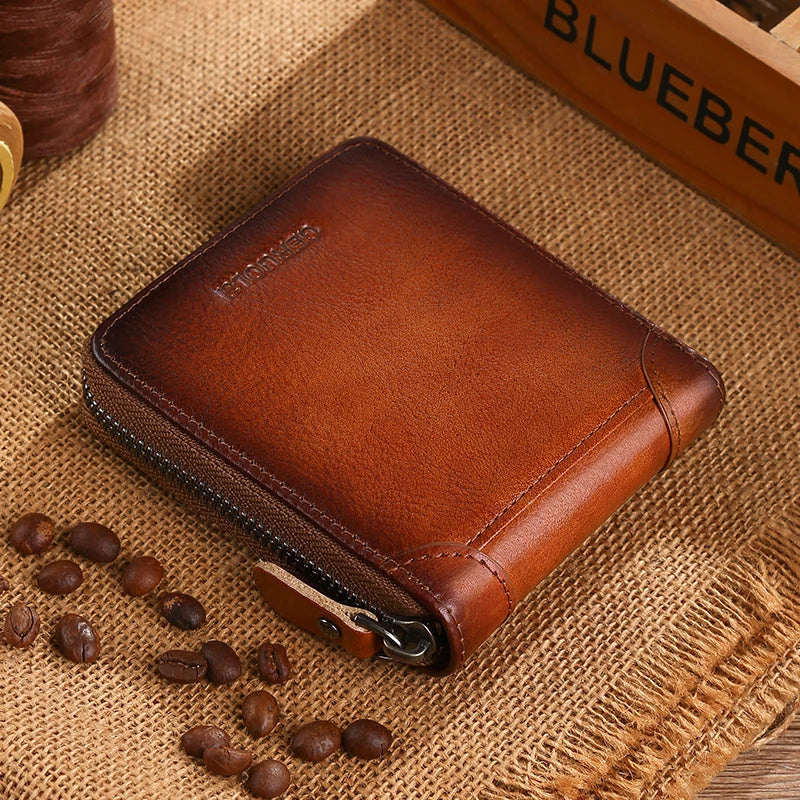 Wallet for men 2024 new genuine leather zipper wallet, change card bag, all-in-one wallet, trendy short clip for men