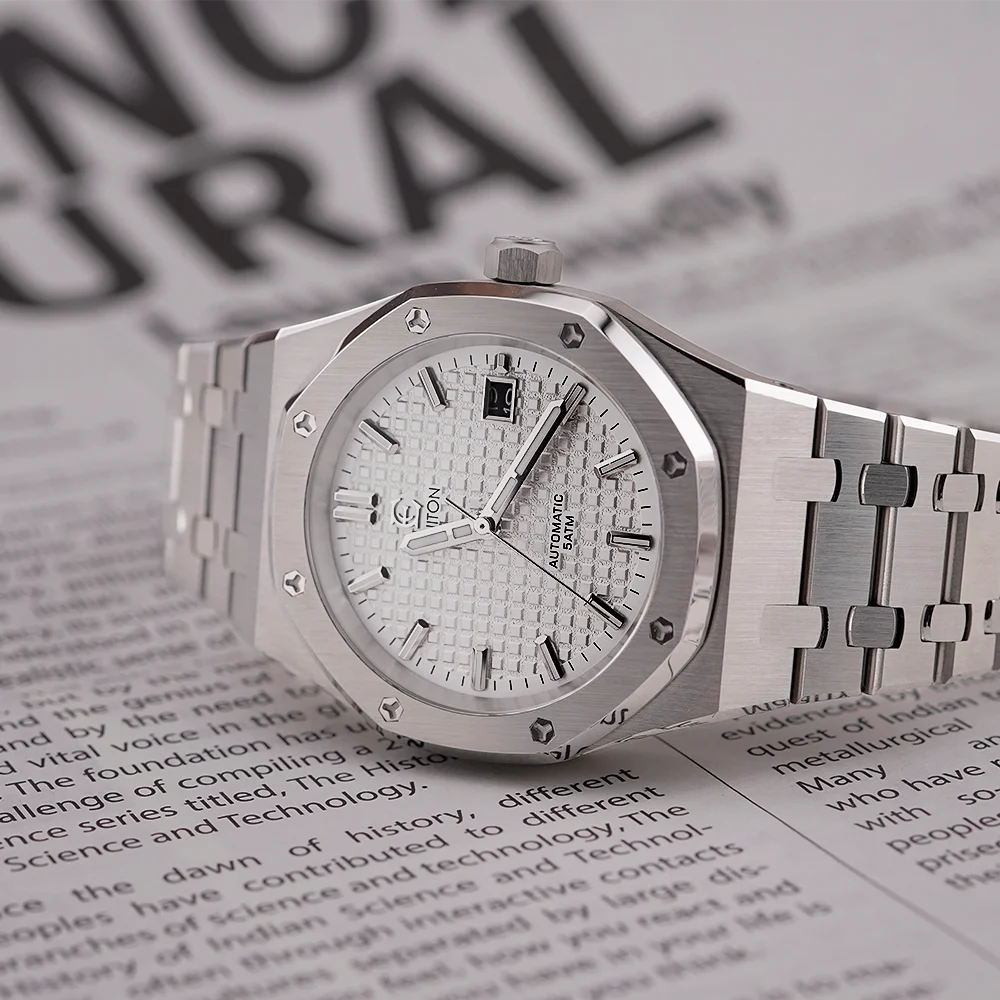 ENITON 41mm Business Luxury 316L Stainless Steel Transparent Case Back Automatic Mechanical Casual Watches for men
