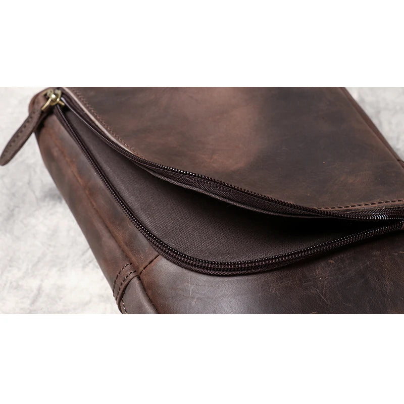 Handmade Genuine Leather Chest Bag Sports Phone Bag Men's Retro Large Capacity Crossbody 7.9 inch Mini ipad Men's Bag Leathfocus
