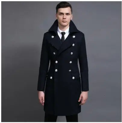 Men's Double Breasted Military Army Wool Coat Plus Size Thick Cashmere Work Business Solid Slim Pea Coat Winter Fashion