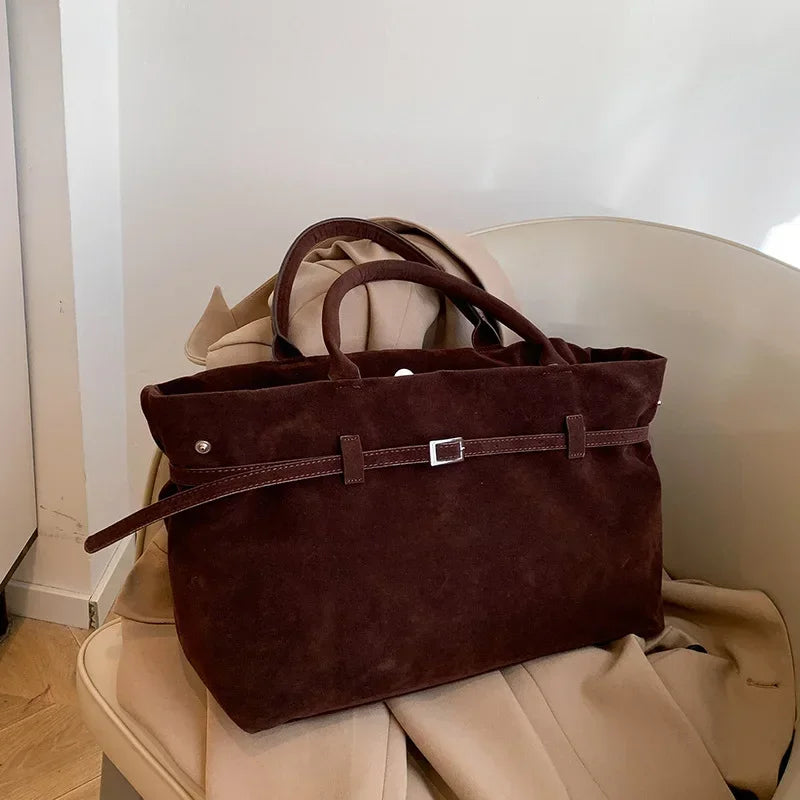 women's bag Buckle Decorative Design Solid Faux Suede tote bag Large Capacity Hasp Casual Tote 2025 Hot Sale Bags for Women
