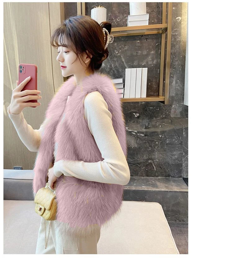 Women Fur Vest 2022 New Autumn Female Waistcoat Faux Fox Fur Coat Warm White Black Gray Jacket Large Size 3XL Sleeveless Coat