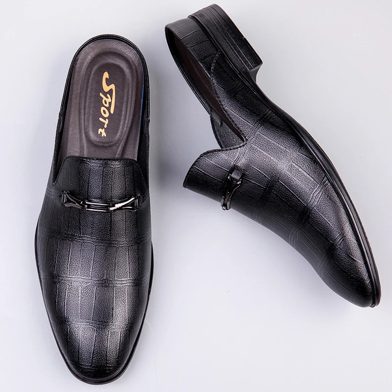 Luxury Brand Half Drag Casual Sandals Shoes Men Slippers Genuine Leather Loafers Lazy Penny Shoes High Quality Slip on Mens Shoe