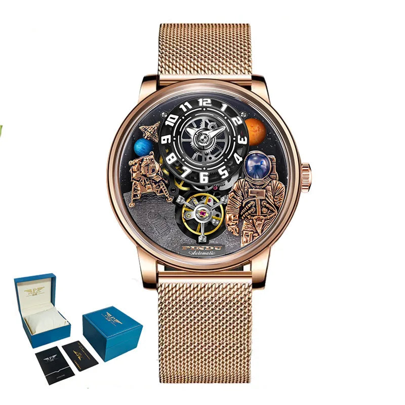 Pindu Men's Luxury and Fashion Personalized Astronaut Dial Fully Automatic Mechanical Green Tourbillon Waterproof Watch