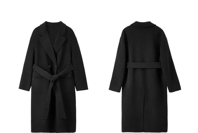 SENTUBILA 100% Woolen Long Coat For Women 2025 Winter Thick Straight Belted Mid-length Warm High Quality Outerwear W44O56770X