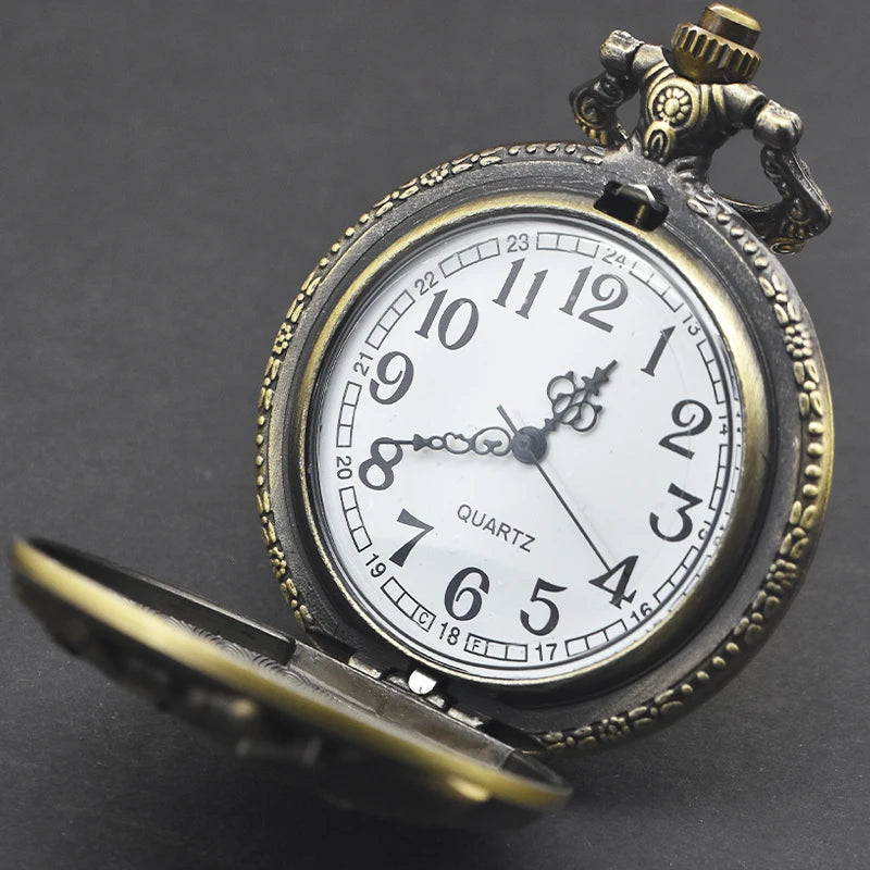 Vintage Bronze Steampunk Star Eagle Carved Quartz Pocket Watch Necklace Pendant Clock Chain Men Women Chain Gift