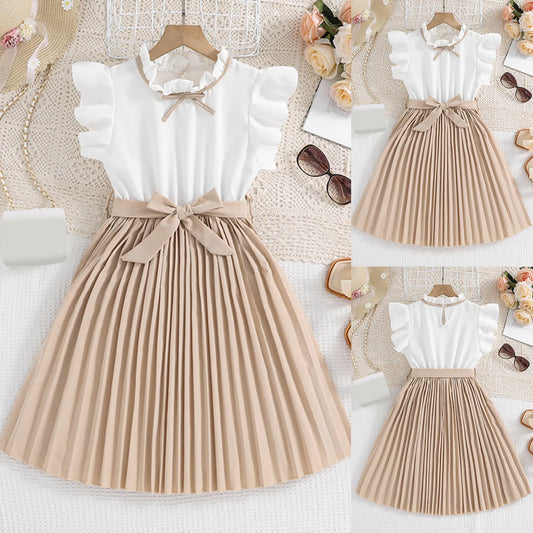 First Birthday Dresses Kids Children Girls Summer Sleeveless Patchwork Color Dress With Belt Casual Dress Baby Girl Floral Dress