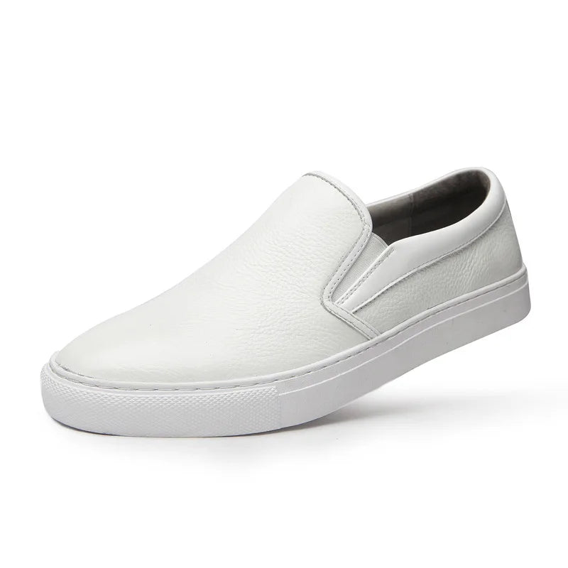 New High End Men Genuine Leather Casual Shoes Fashion Concise Cool Slip-on Loafers Man Flat Leather Skate Shoes Male