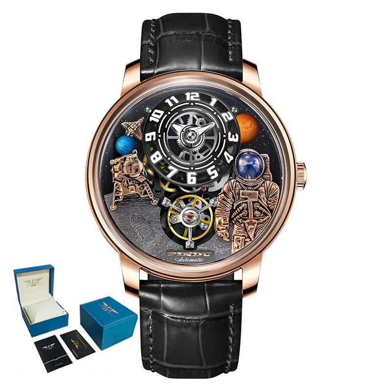 Pindu Men's Luxury and Fashion Personalized Astronaut Dial Fully Automatic Mechanical Green Tourbillon Waterproof Watch