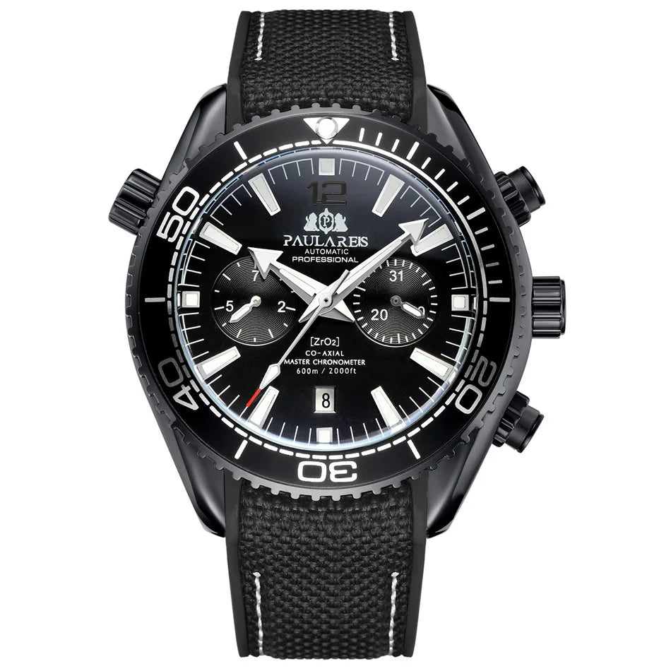 PAULAREIS P Luxury Men Automatic Self Wind Mechanical Watch for Men Rubber Strap Waterproof Luminous Date Fashion Mens Watches