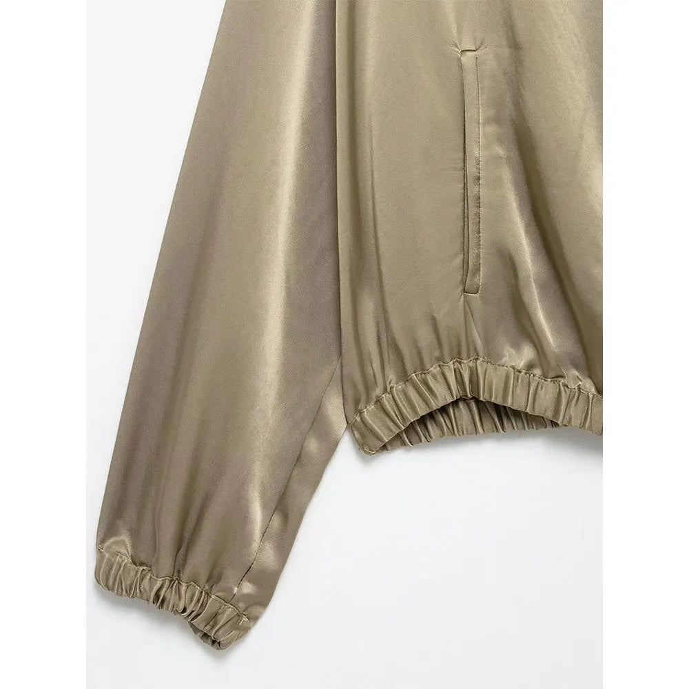 DUOPERI Women Fashion Spring New Khaki Ruffled  Jackets Vintage O-Neck Long Sleeves Female Chic Lady Outfits
