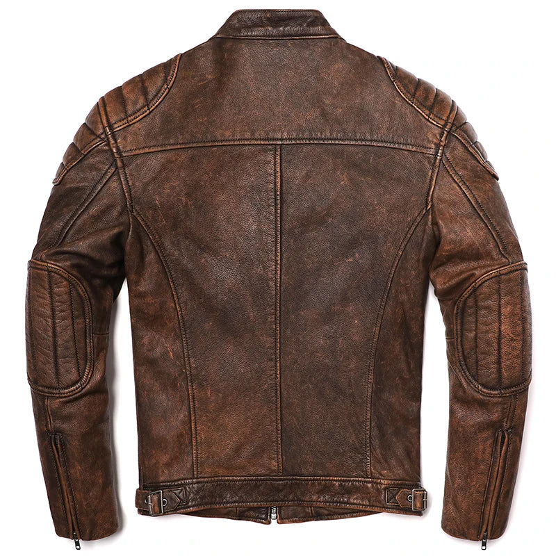 2023 Vintage Camel Yellow Genuine Leather Jacket Real Natural Cowhide Men Motorcycle Biker Coat Mens Slim Calf Skin Coat