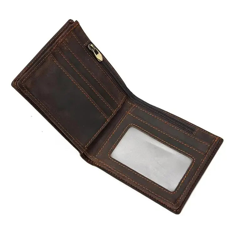 Vintage Men Wallet Genuine Leather Short Purse Wallet Men Small Slim Coin Purse Bifold Carteira Slim Male Coin Wallet Cowskin