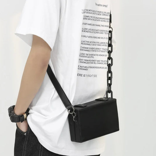Man Small Box Shape Shoulder Crossbody Bags Pu Leather Designer   Handbag Purse 2022 New Fashion Woman Chain Mini Messenger Bag