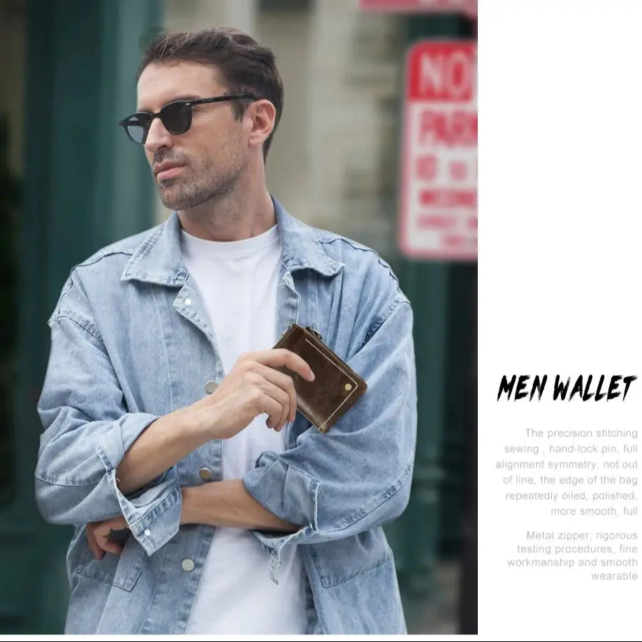 Crackle Oil Leather Short Bifold Wallets Men Quality Male Removable Wallet with airtag Clutch Slim Coin Pocket Card Holder Purse
