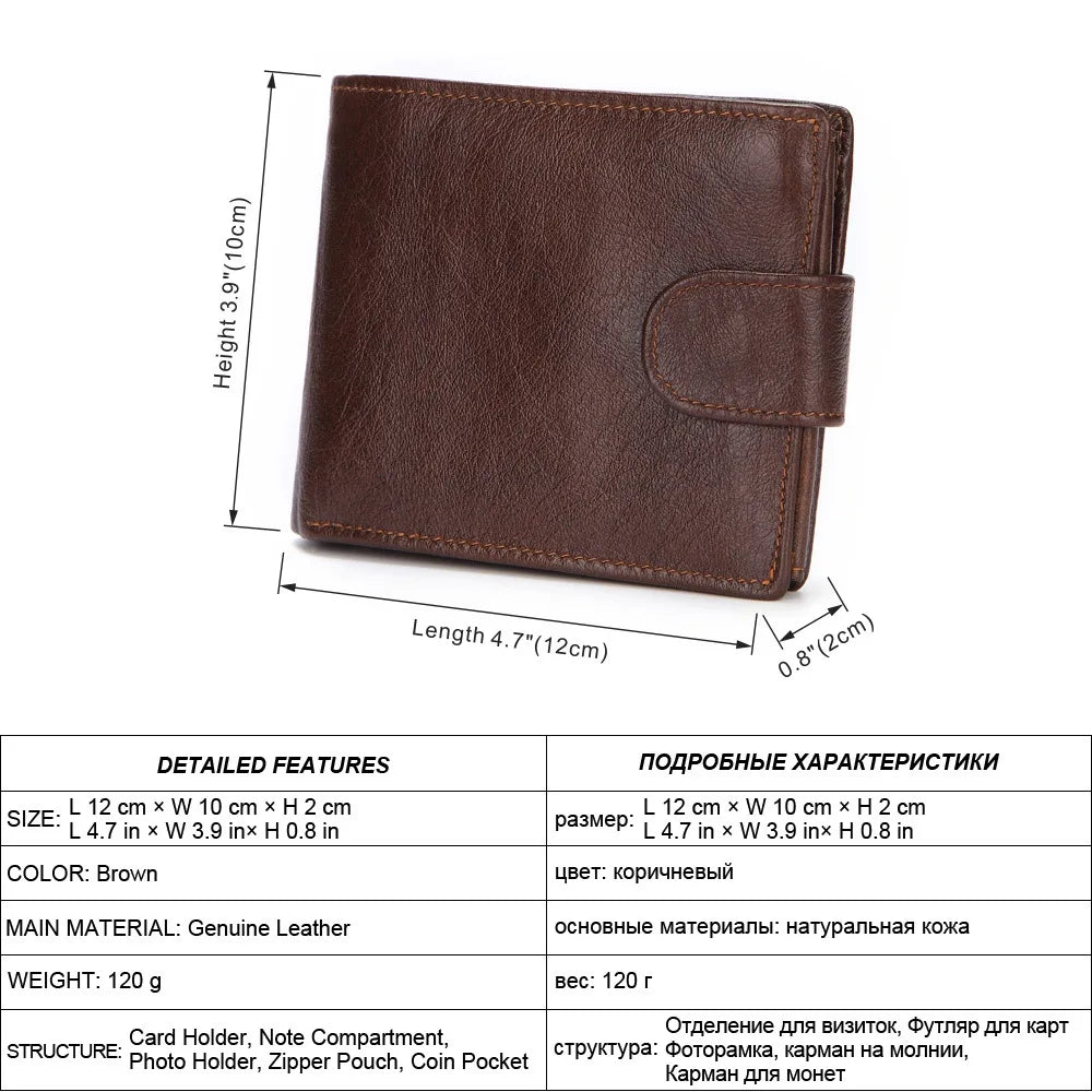Cowhide Leather Men Short Wallets Hasp Trifold Money Clip Vintage Coin Purse For Male Card Holder Small Clutch Cash Bags JYY693