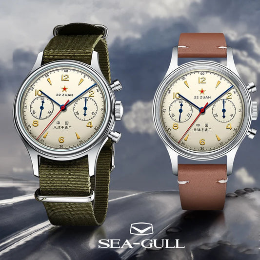 Seagull Aviator 38mm Chronograph seagull 1963 International Edition Mechanical Wristwatch ST1901 Watch  For Men USA Tax Free
