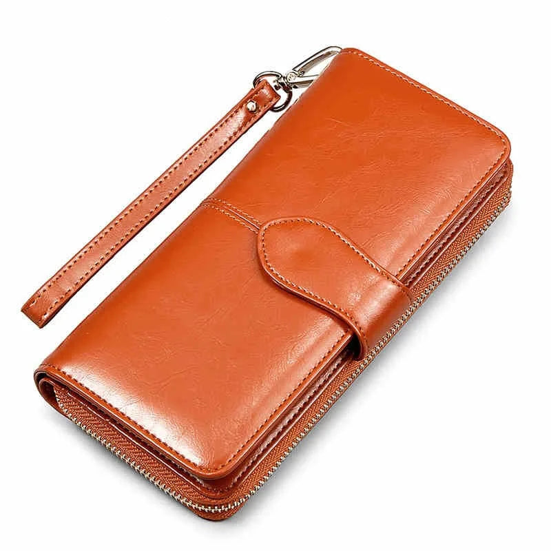 Hot selling women wallet korean American  style oil wax wallets zipper note clip women card package mobile phone women clutch