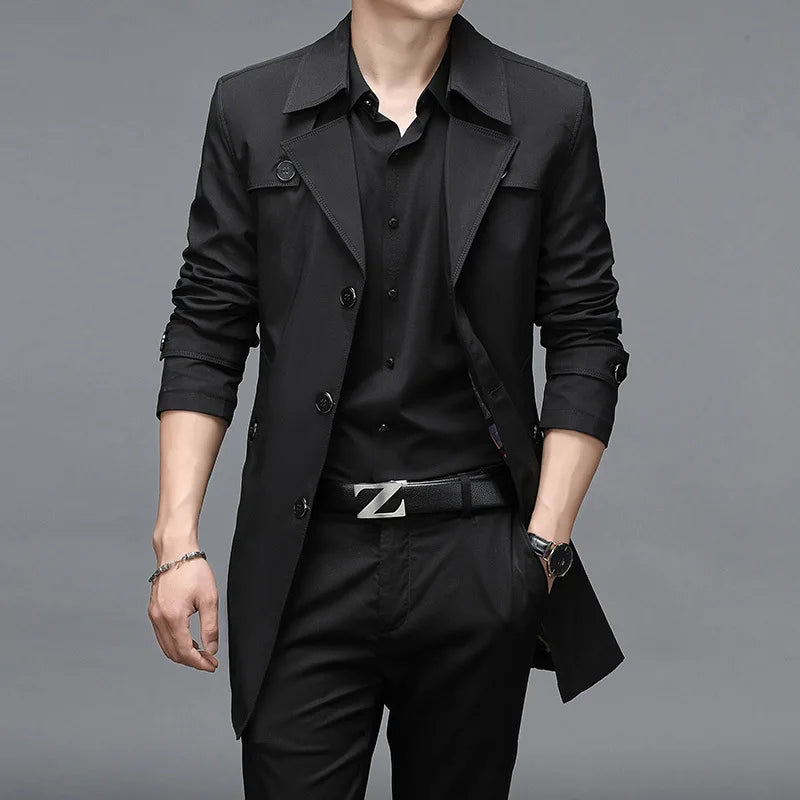 Oversized Classic Men's Trench Coat 8XL Windbreaker Solid Slim Fat Business Casual Long Trenchs Men Clothing Overcoat A5F8906