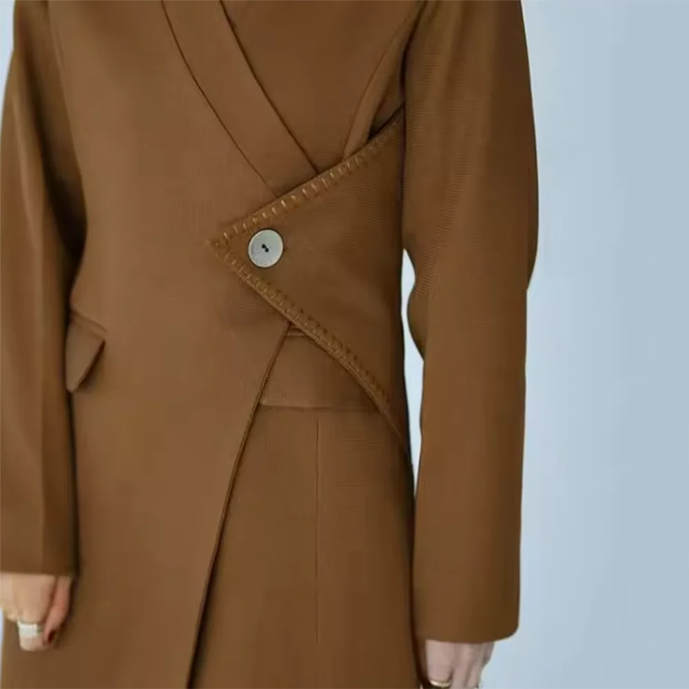 TWOTWINSTYLE Solid Fashion Spliced Button Trench for Women V Neck Long Sleeve Patchwork Pockets Elegant Coat Female Clothing New