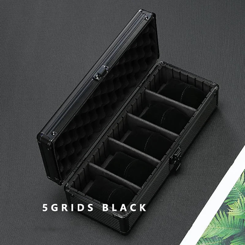 Watch Box Organizer Black Transparent Aluminum Alloy Watch Storage Box With Soft Pillow Safe Deposit Suitcase Mobile Bulkhead