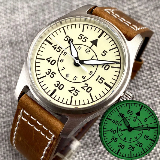 20bar Diver Vintage Pilot Aviator Mechanical Watch Men S NH35AA movt Cream White Dial Green Super Lume Retro Gift Clock часы