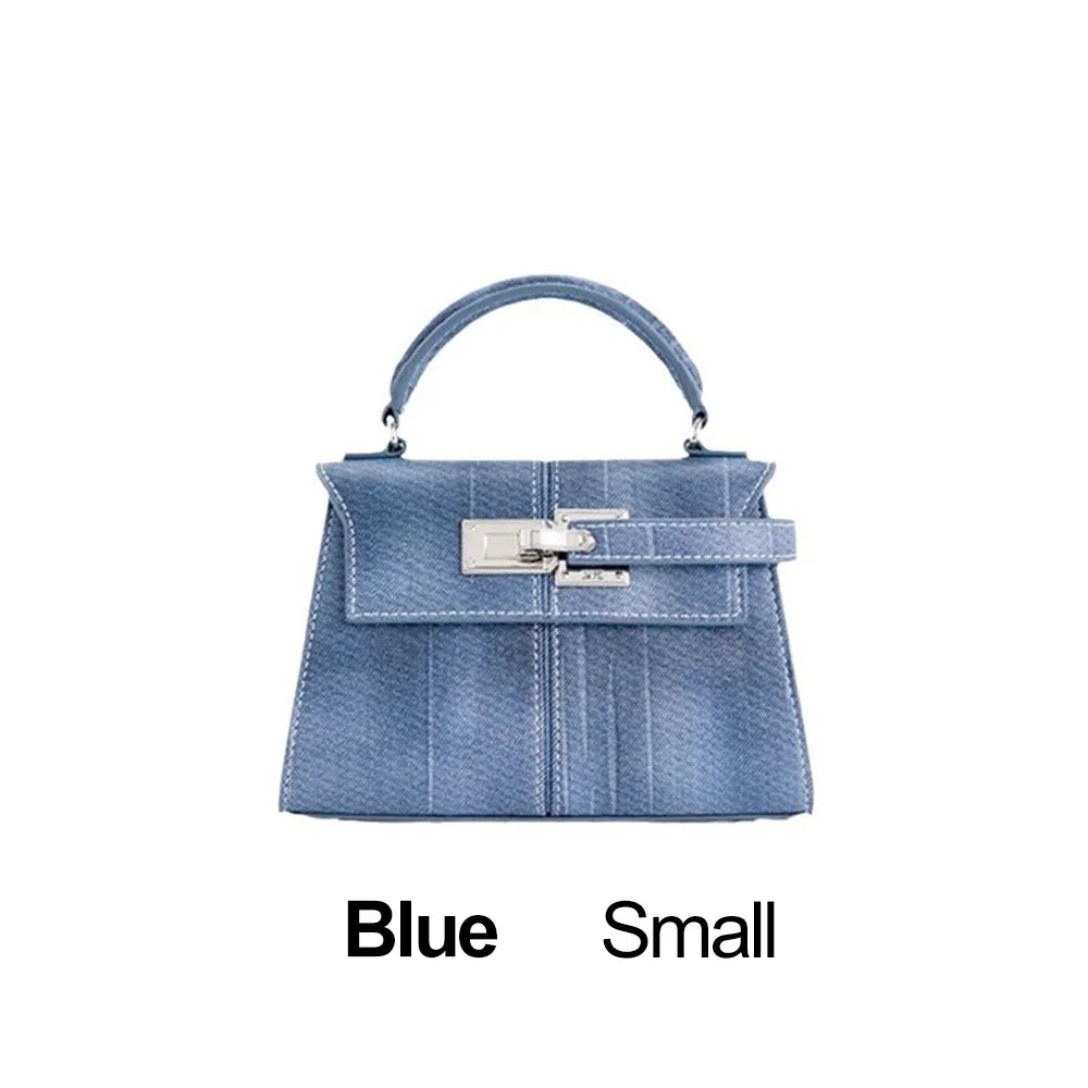 Women's Handbag 2025 Trapezoidal Leather Women's Bag Versatile Fashion Niche Handbag Denim Blue Tote Bag Small Crossbody bags