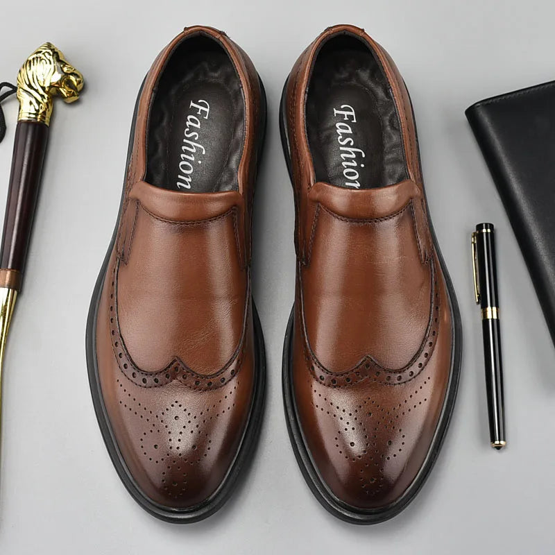 Men Genuine Cow Leather Brogue Wedding Business Mens Casual Flats Shoes Luxury Brand Oxford Shoes for Men's Shoes Platform Shoes