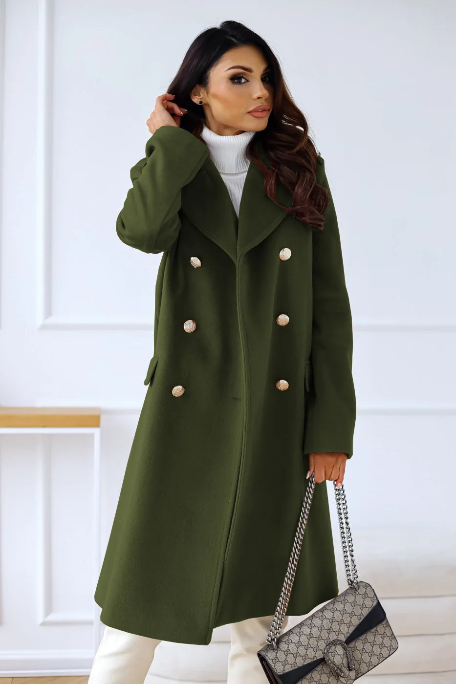 Suit woolen coat senior sense 2024 autumn and winter new double-breasted shoulder slimming Korean version of woolen coat