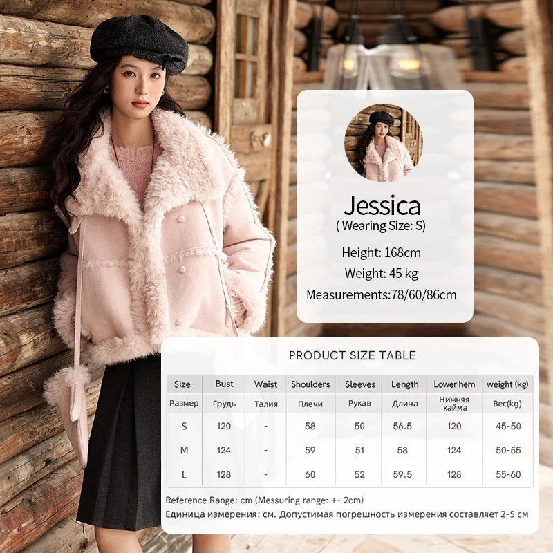 MISHOW Leather Fur Coat Lamb Wool Jacket Women Suede Plush Thickened Leather Button Spliced Clothes Wind Resistance MXD59W0746