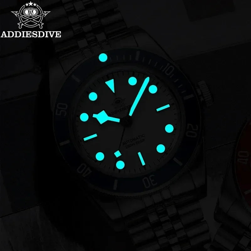 ADDIESDIVE AD2043 Men's Watch Luxury Black Dial Red Bezel BGW9 Luminous 200M Waterproof NH35 Movement Automatic Mechanical Watch