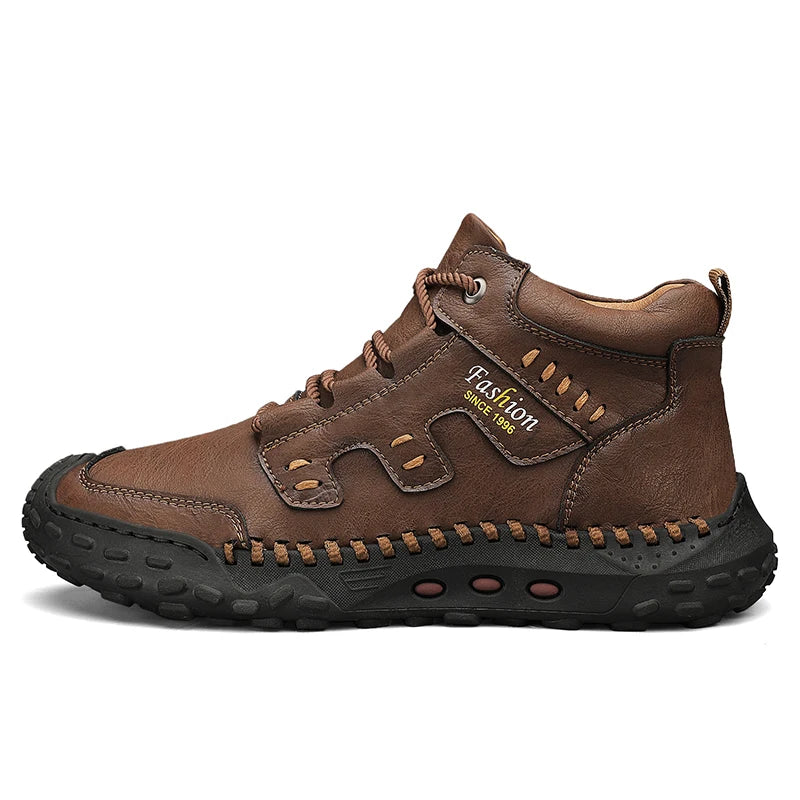 Microfiber Leather Men Boots Outdoor Sports Non-slip High-top Hiking Shoes for Men Optional Plush Winter Ankle Boots Big Size
