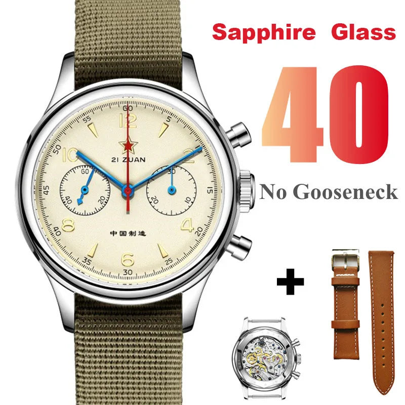 Classic Men 1963 Chronograph 38mm 40mm Aviation Pilots Watch With  ST1901 Movement Sapphire Glass Mechanical Wristwatches