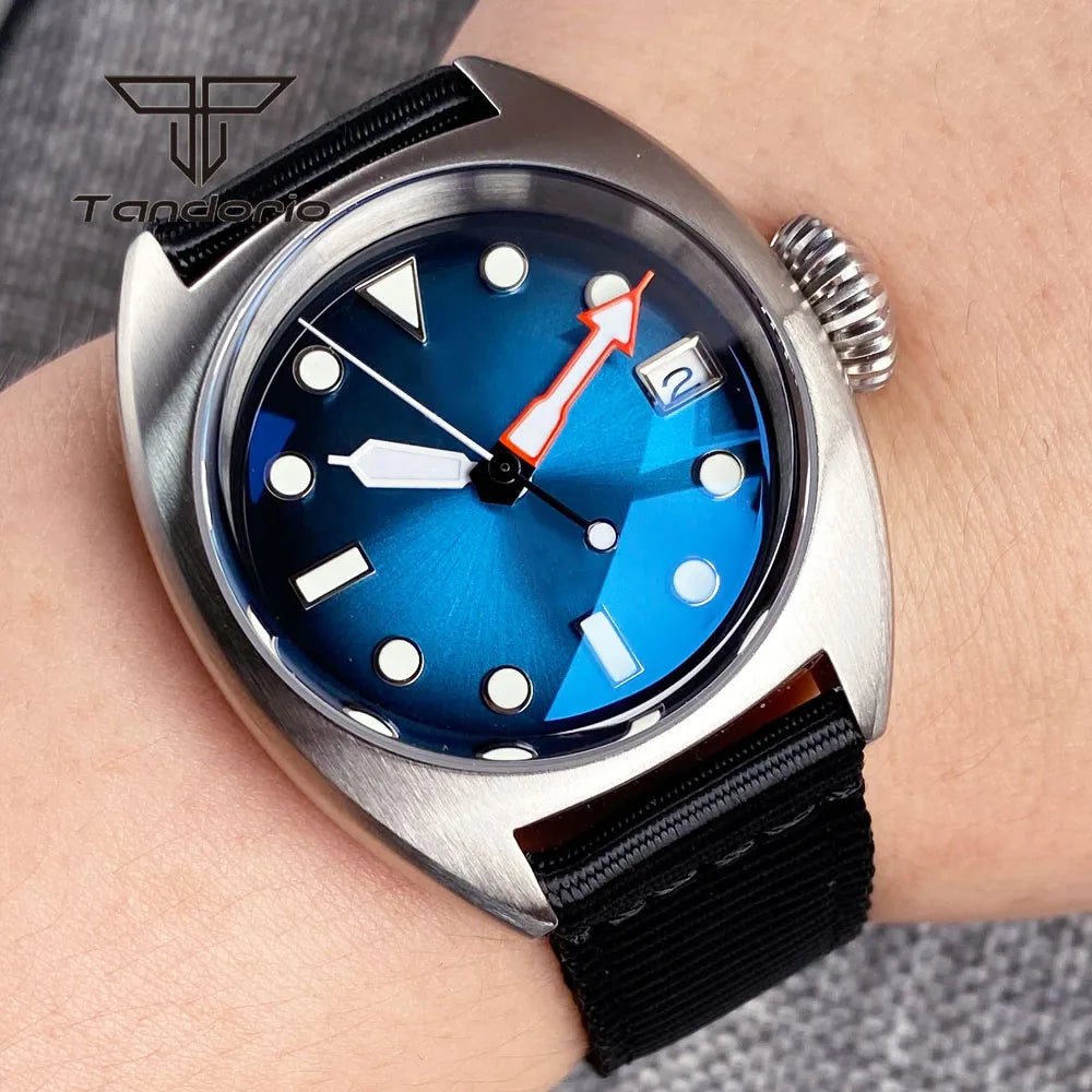Tandorio NH35A Gradient Color Automatic 36mm Dive Men Watch Domed AR Sapphire Sunburst Face Mechanical 20atm Luminous Wristwatch