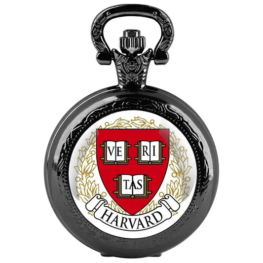 Harvard University Logo Glass Dome Quartz Pocket Watch with Chain for Men and Women Exquisite Jewelry Accessories birthday Gifts