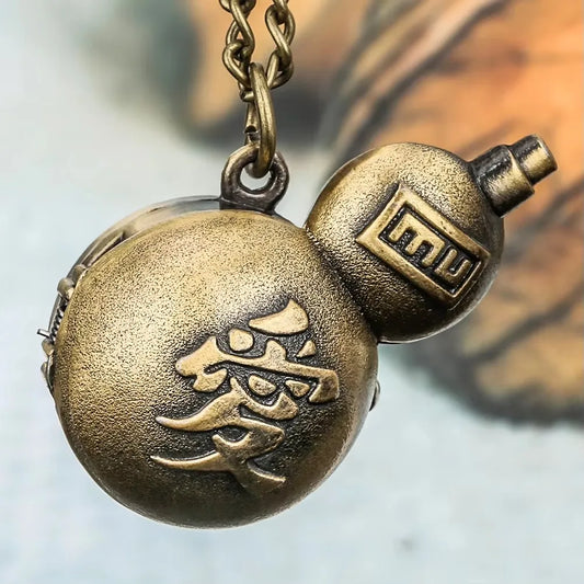Cartoon Anime Cosplay Gift Metal Accessories Gaara Love Gourd Pendant Necklace With Vintage Quartz Pocket Watch