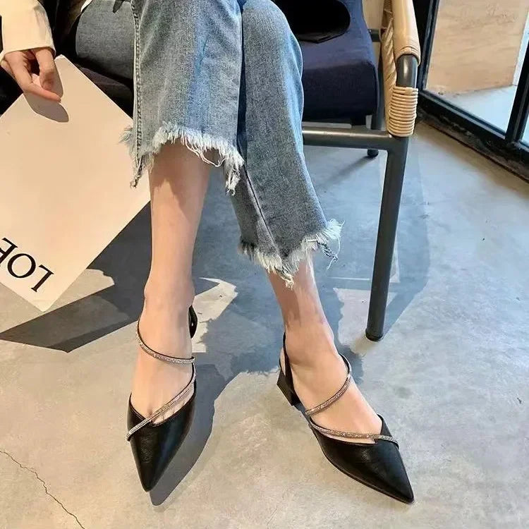 New Women's Fashion Comfortable High Heels Women's Shoes Slip-on Pointed Toe Rhinestone Sandals Zapatillas Mujer
