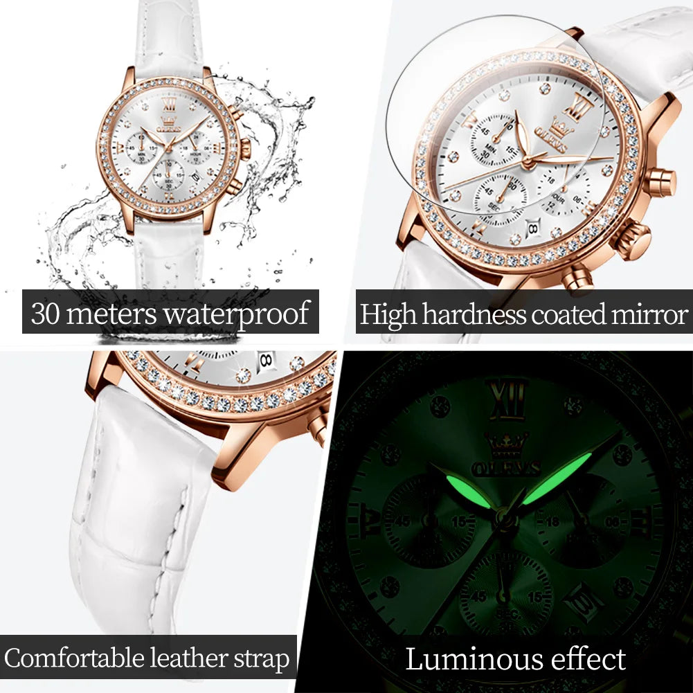 OLEVS 9933 Original Luxury Quartz Watch for Women Fashion Elegant Leater Strap Waterproof Chronogrph Branded Women's Wrist Clock