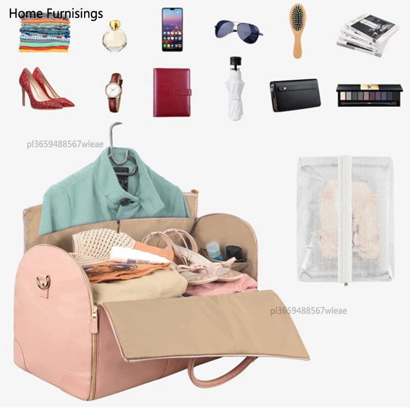 1pc Foldable Women's Travel Convenient Carry-on Clothing Bag Large PU Leather Duffel Bag Women's Business Travel Bag