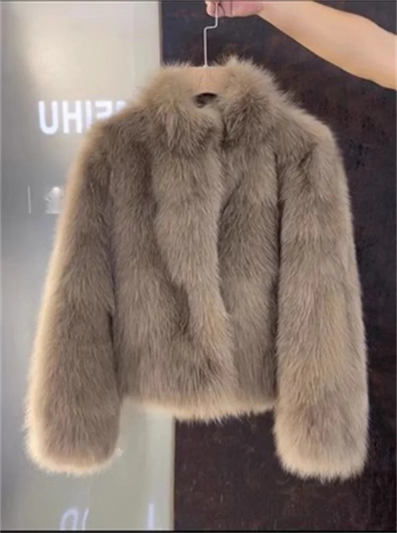 Women's Short Loose And Warm Imitation Fox Fur Fur Coat 2023 Autumn/winter Female New Korean Version Versatile Lace Up Thick Top